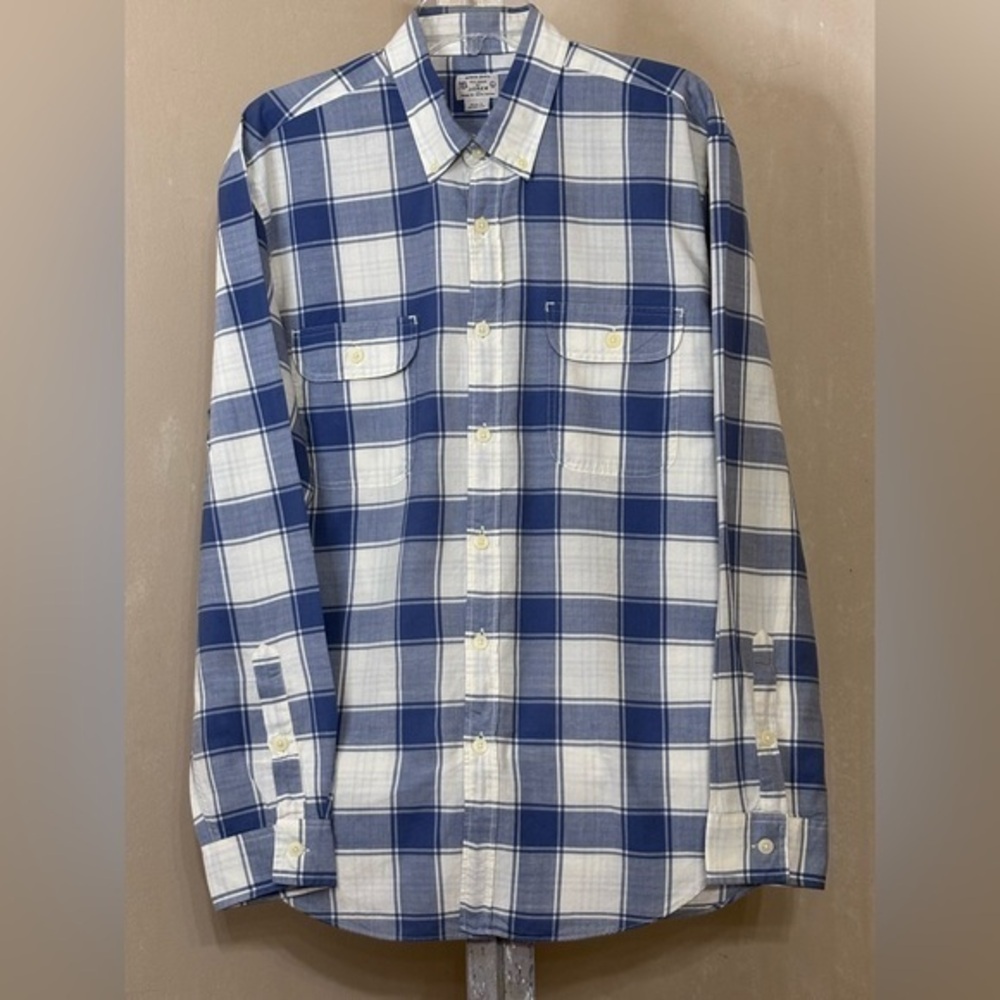 J. Crew Navy and Cream Plaid Madras Men's Shirt Sz L